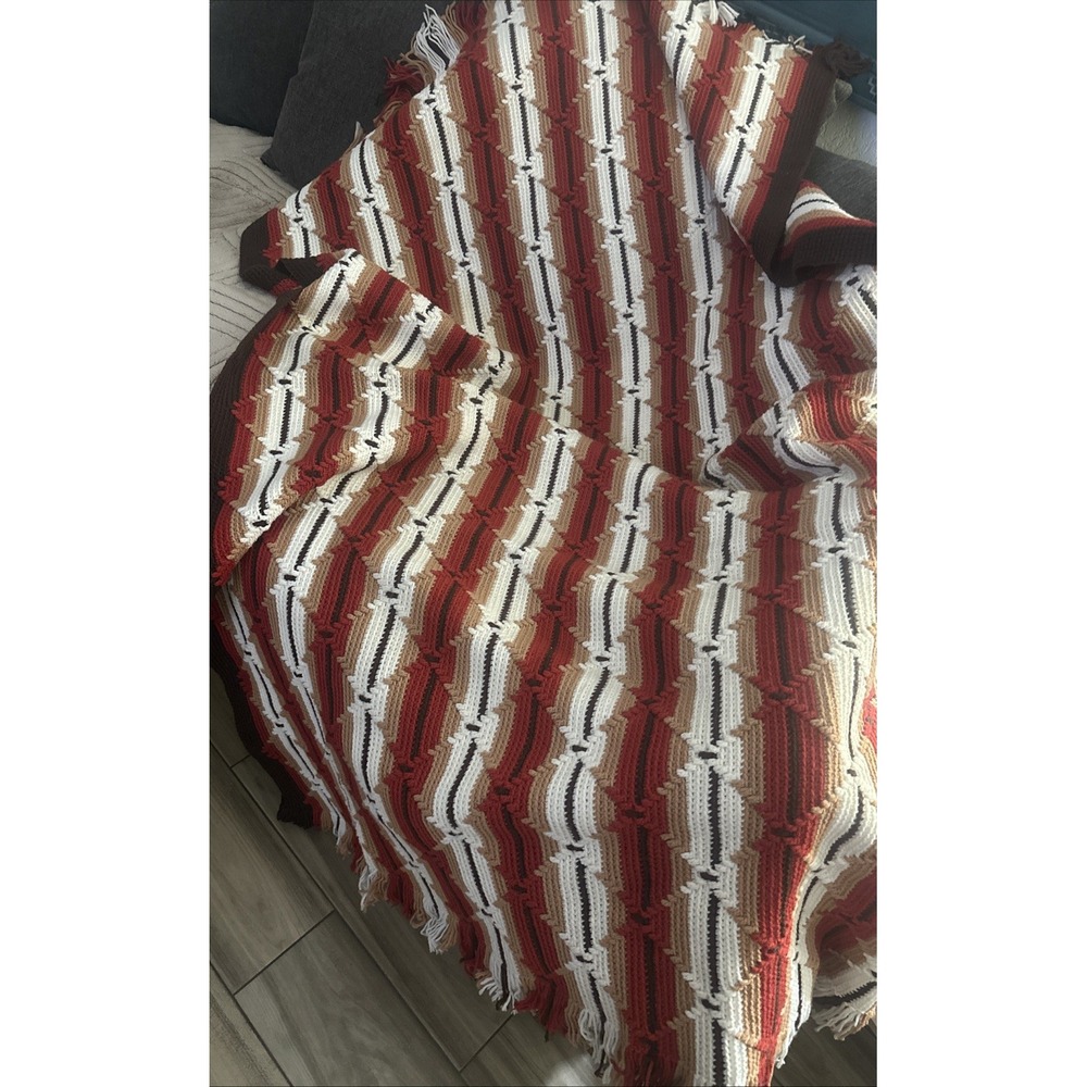 Vintage Handmade Knit Southwest/Western Pattern Large Blanket 48X70